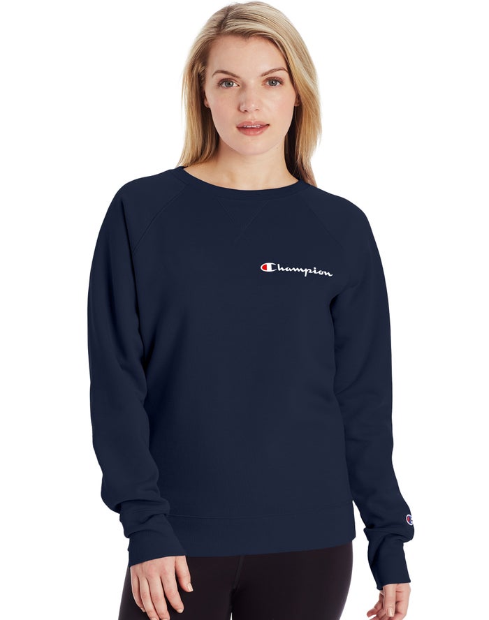 Sudadera Champion Mujer - Powerblend Fleece Classic Crew Script Logo ( Azul Marino ) 1405987-BG